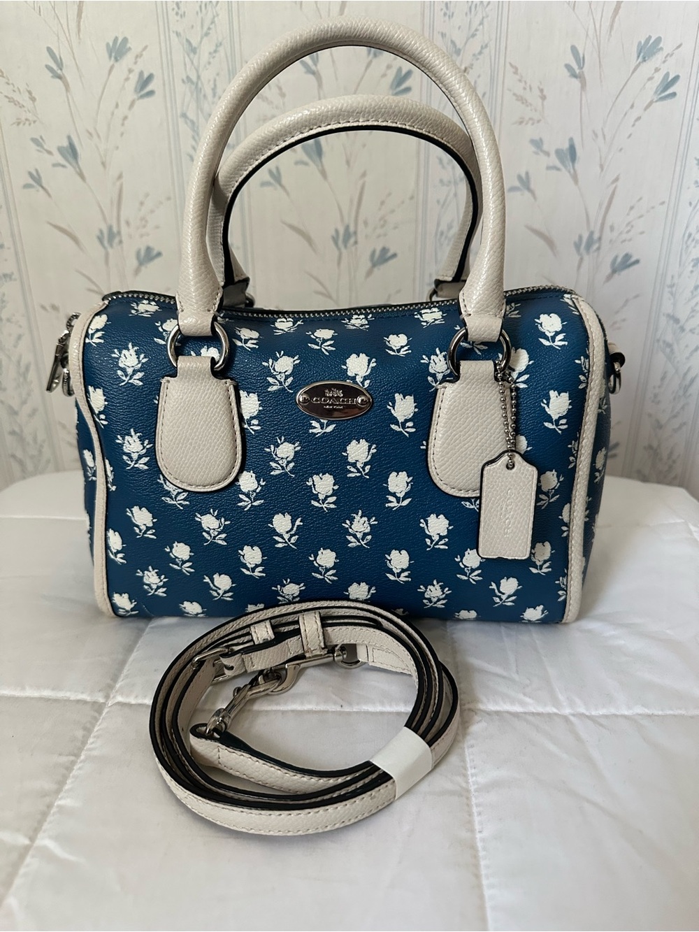 Coach Blue Floral Mini Bennett Satchel